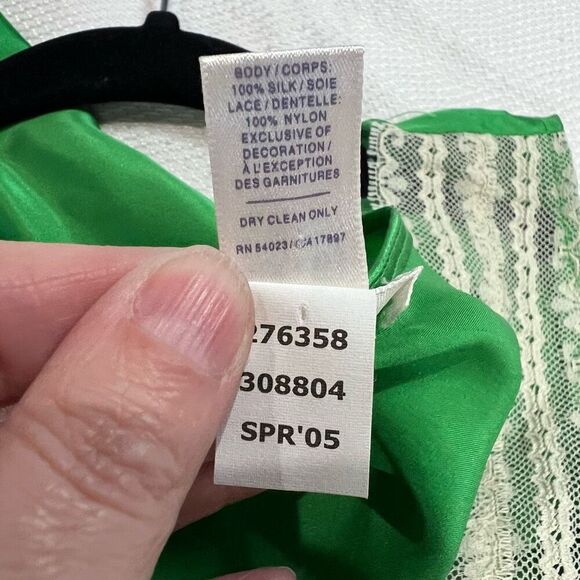 Y2K Old Navy‎ Green Lace Trim Bow Detail 100% Silk Whimsy Fairie Coquette Top M - Picture 7 of 7